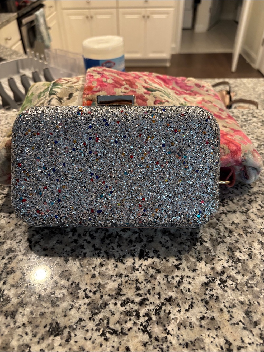 Silver Glitter Sparkle Clutch Bag - Women's Evening Handbag